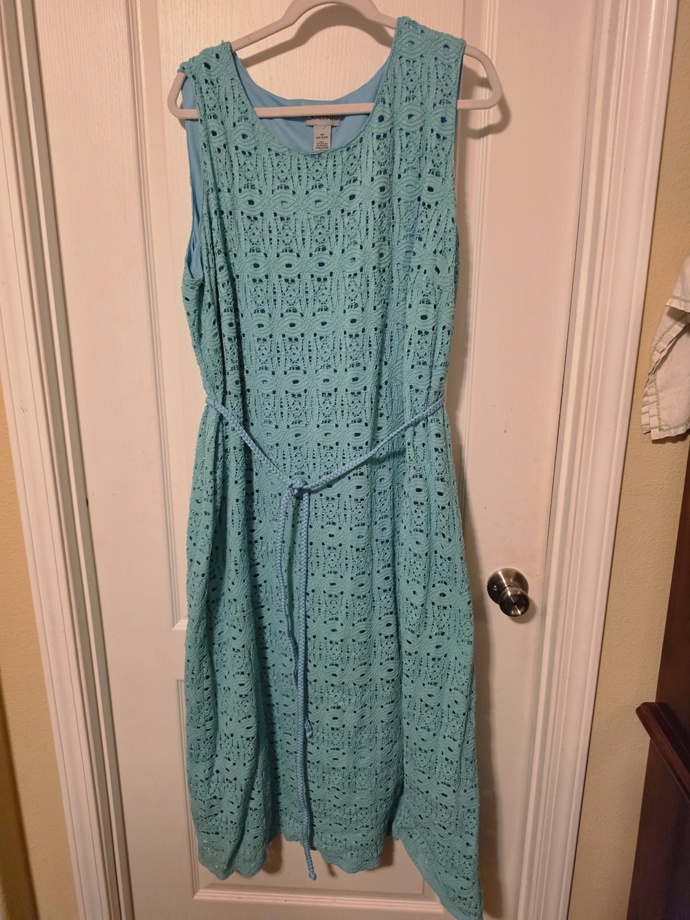 Catherines Aqua Crochet Midi Dress with Removable Tie
